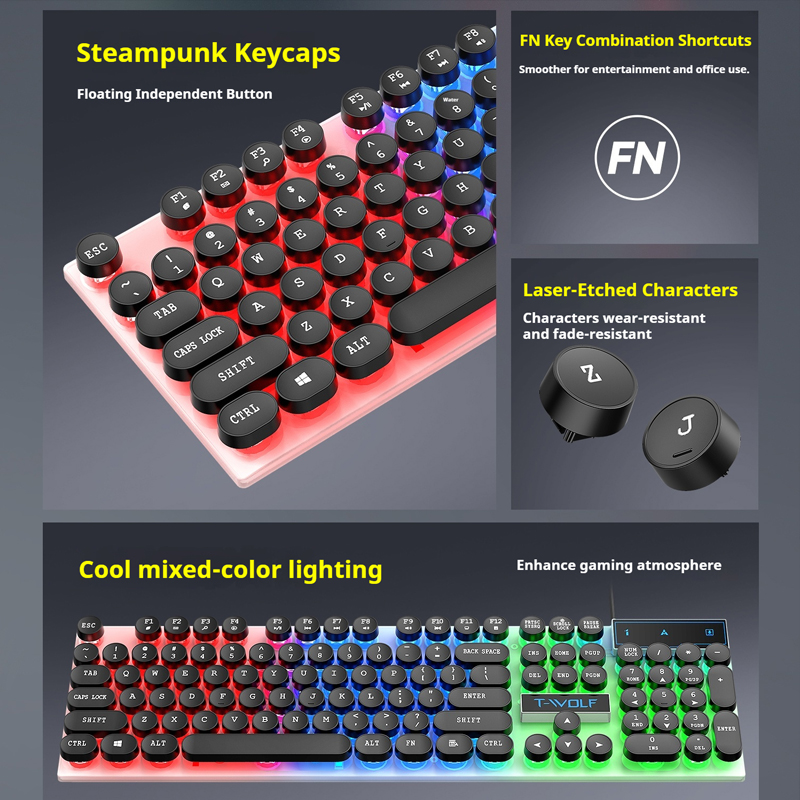 T11T-WOLF Gaming Keyboard 104  - Pc Gaming Fullset 评论和价格